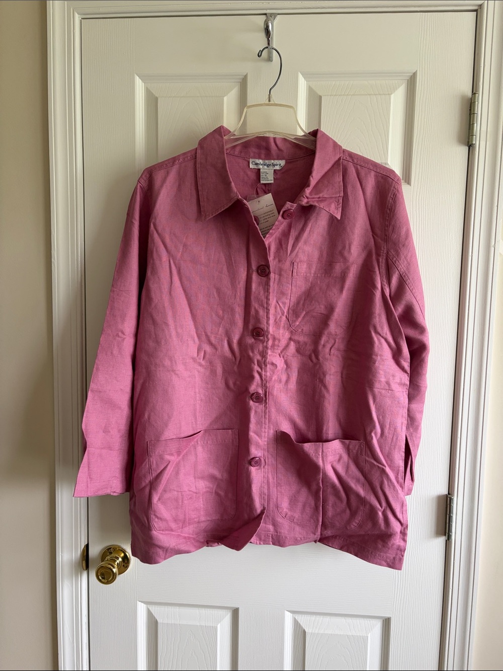 Women's Pink Button-Up Jean Jacket with Patch Pockets